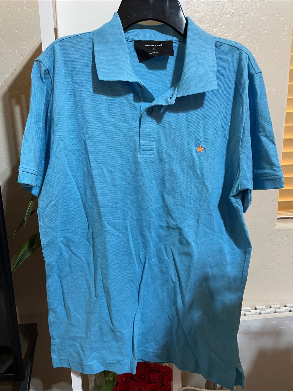 Jared Lang Polo Shirt in Turquoise with Orange Star